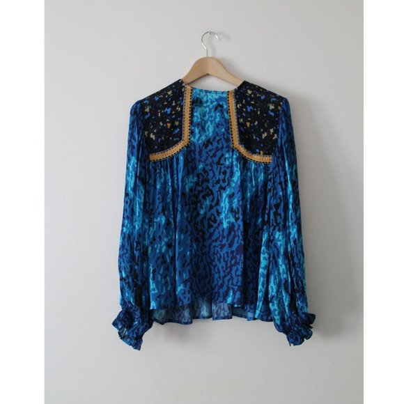 Anthropologie Blank London Miranda Peasant Blouse Top Blue Size XS - Picture 3 of 9